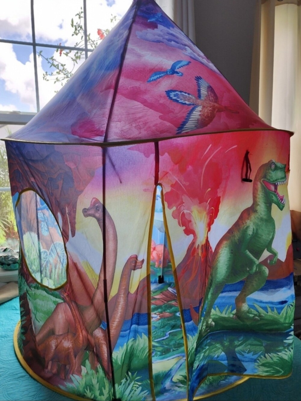 Kids' Dinosaur Play Tent - Colorful Volcano & T-Rex Design